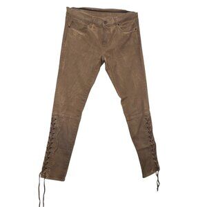 Polo Ralph Lauren Tompkins Skinny Jeans Brown Lace Up Western Patina Pants Sz 28